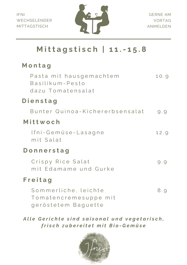 Der Mittagstisch in Füssen vom  11.-15.8