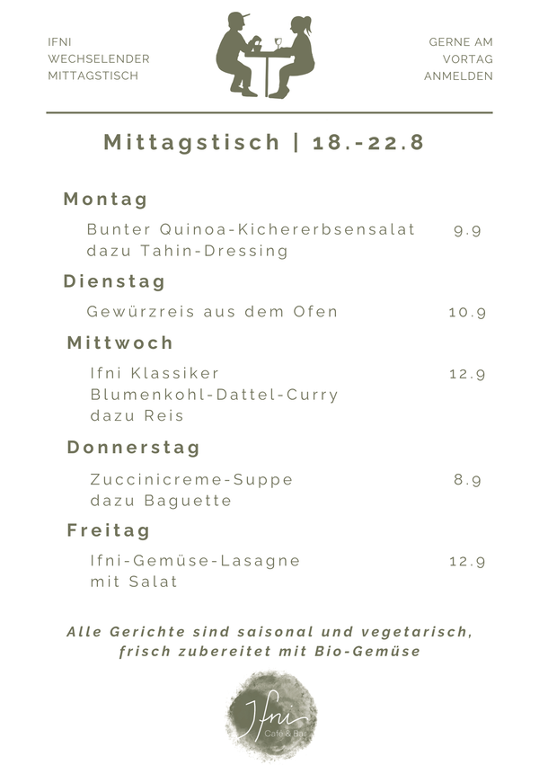 Der Mittagstisch in Füssen vom  18.-22.8