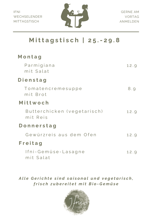 Der Mittagstisch in Füssen vom  25.-29.8