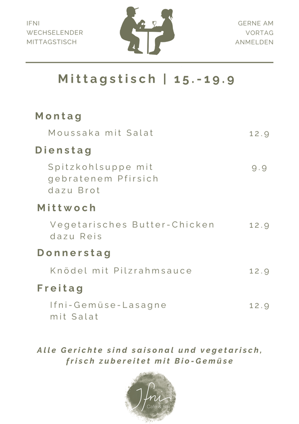 Der Mittagstisch in Füssen vom  15.-19.9