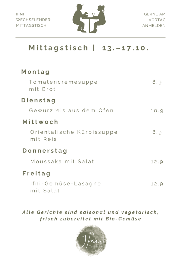 Der Mittagstisch in Füssen vom  13. – 17.10.