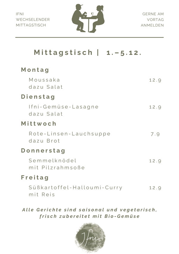 Der Mittagstisch in Füssen vom  1.–5.12.