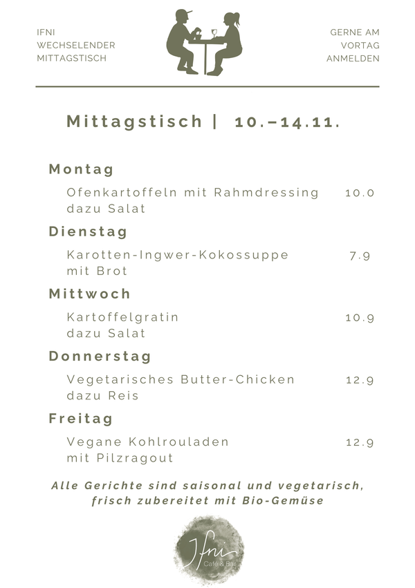 Der Mittagstisch in Füssen vom  10.–14.11.