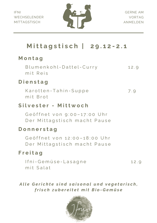 Der Mittagstisch in Füssen vom  29.12-2.1