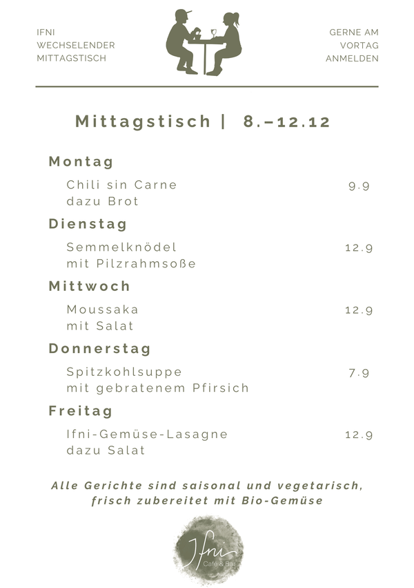 Der Mittagstisch in Füssen vom  8.–12.12