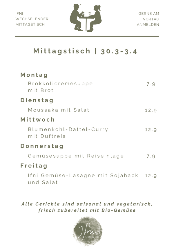 Der Mittagstisch in Füssen vom  30.3-3.4